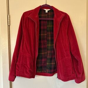 LL Bean Red Corduroy Jacket with Plaid Lining
